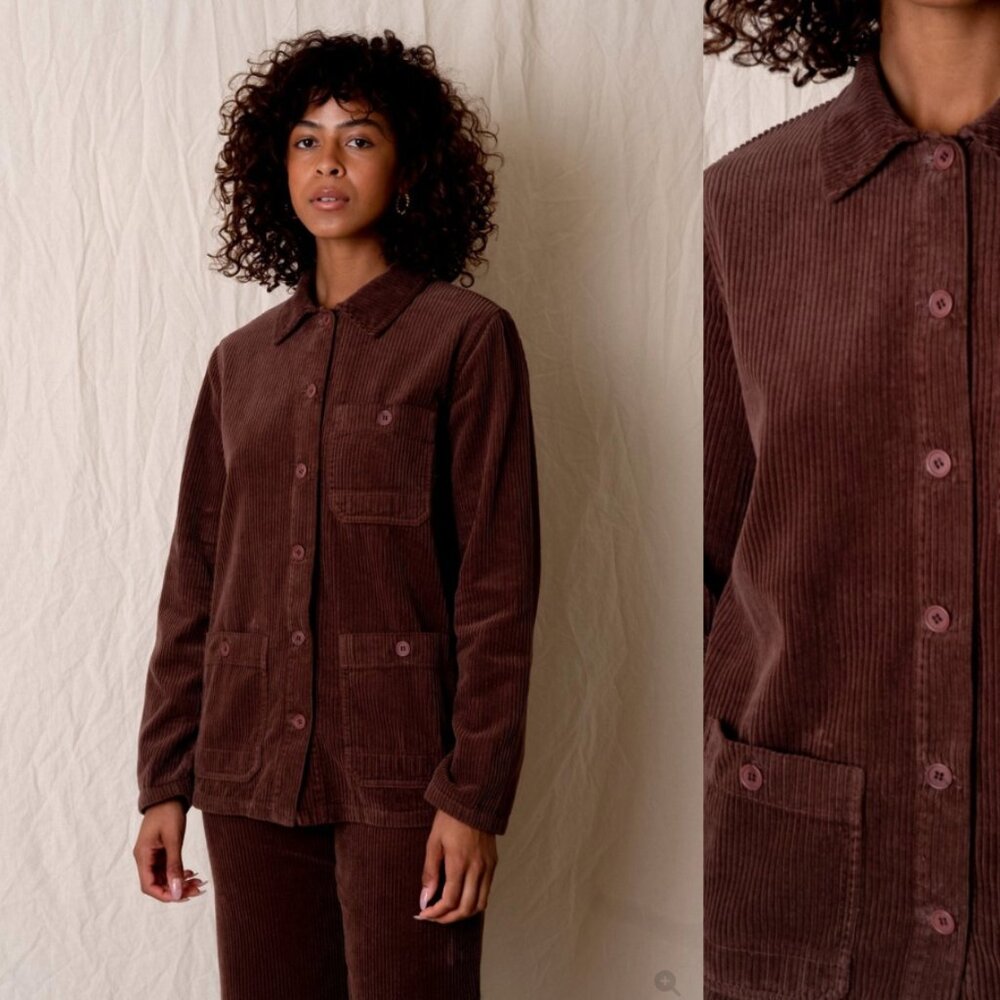 LACAUSA Gigi Brown Corduroy Jacket Over Shirt, Large